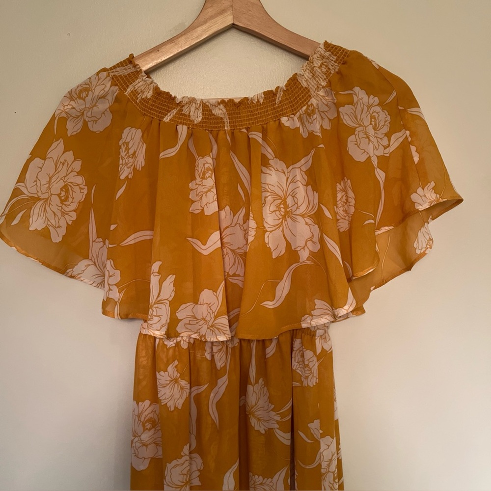Show Me Your Mumu Maxi Off Shoulder Sleeveless Dress Yellow Floral Small